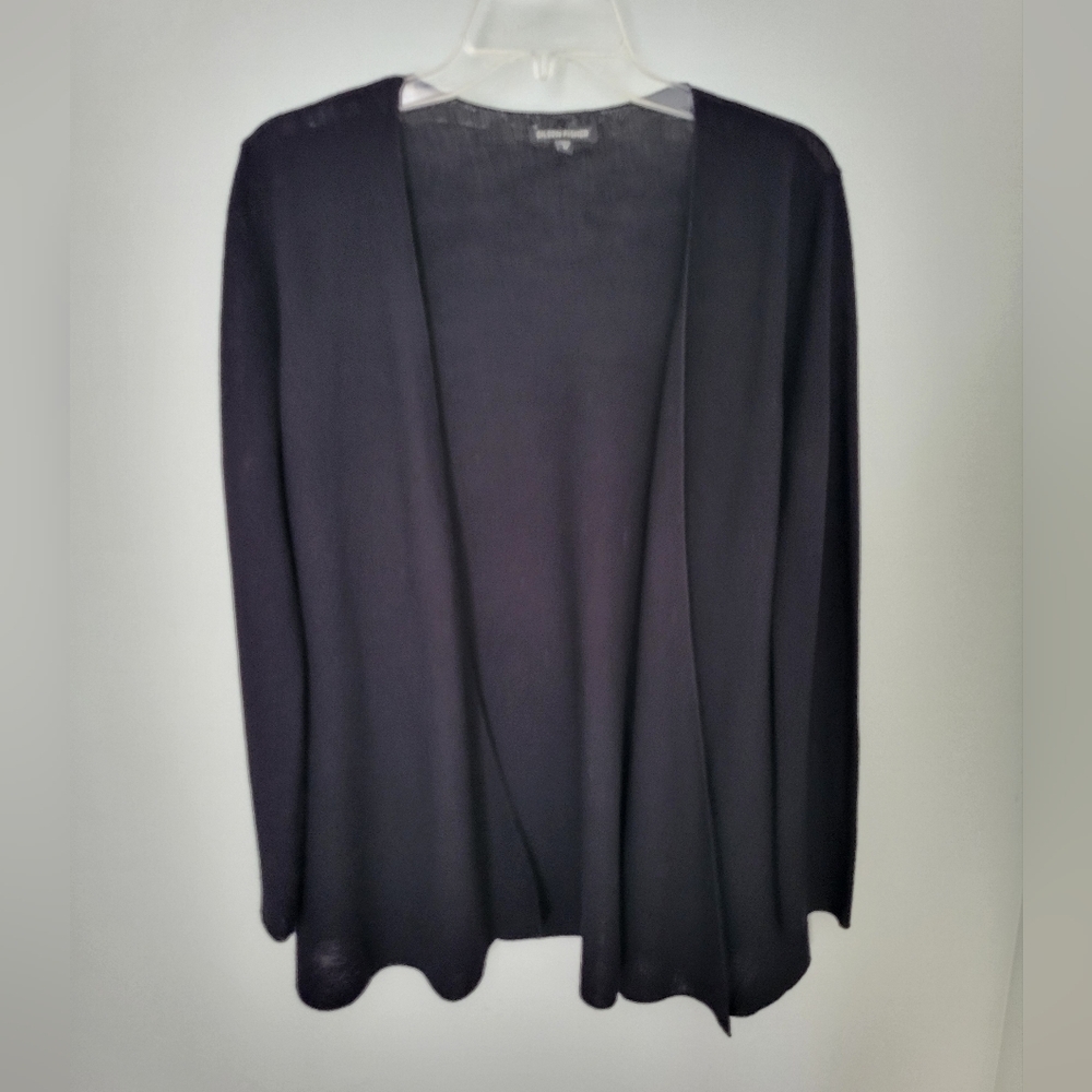 Eileen Fisher Women Medium Open Front Black Wool Cardigan Long Sleeve  Flowy Hem